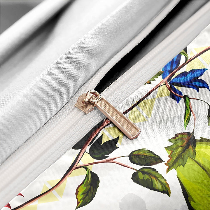 Blomster- og Fuglemønster Duvet Cover Sæt i 100% Bomuld