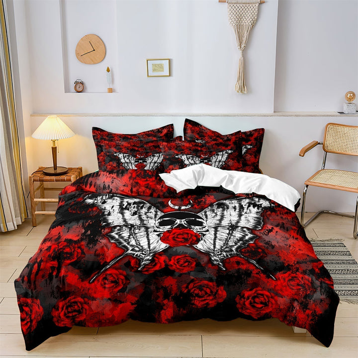 Skull og Rose Duvet Cover Sæt i Mikrofiber