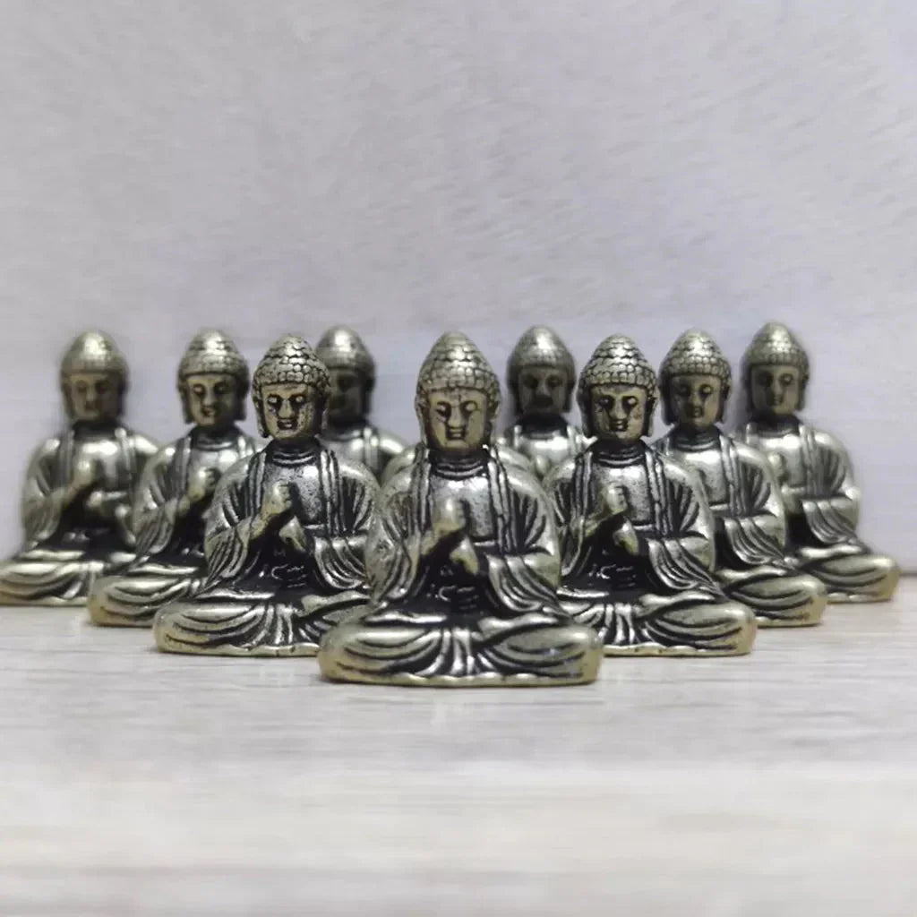 Mini Messing Buddha Statuer - Sæt af 10 Rejsefigurer til Indretning