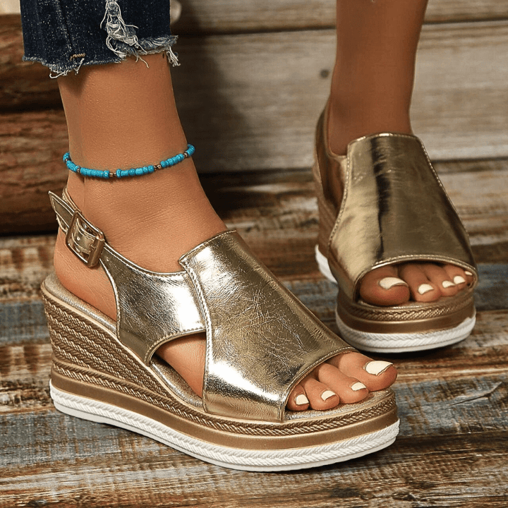 Stefanie | Dame Metalliske Platform Komfort Sandaler