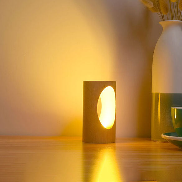 Moderne Rektangulær Træ LED Bordlampe med USB Strøm