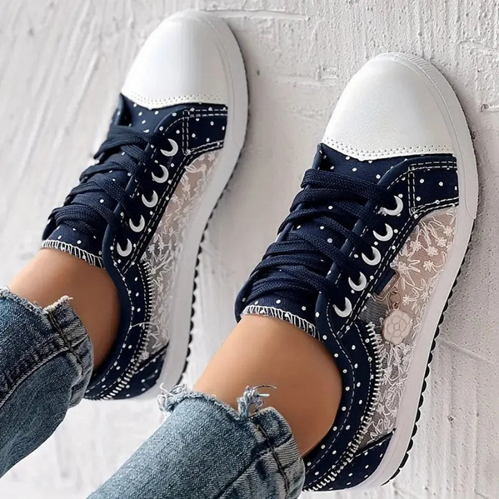 Letvægt Sneakers med Mesh og Blomsterdesign