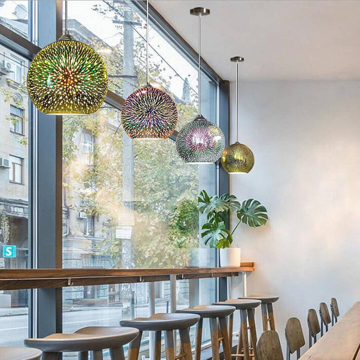 3D Farverig Glas Pendellampe med Justerbar Længde