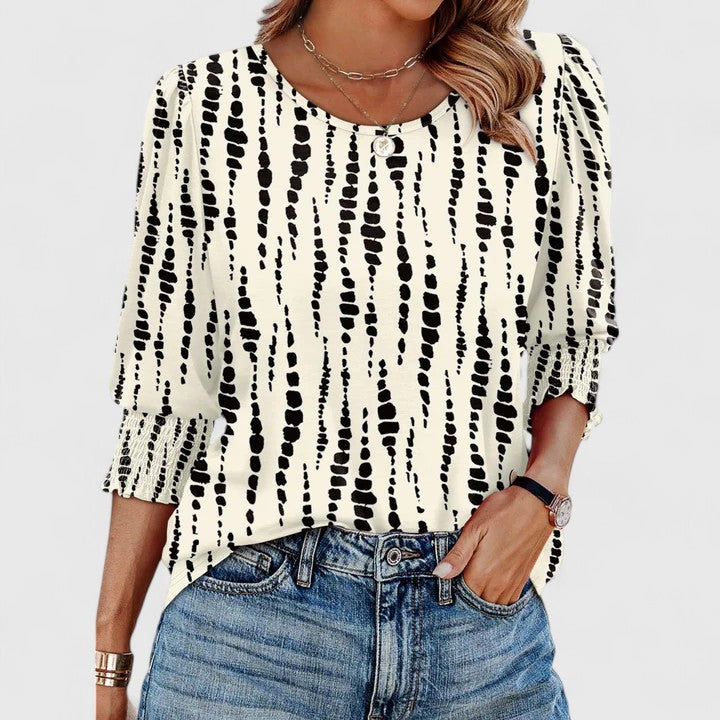 Harper | Kvinders Smocket Manchet 3/4 Ærme Crew Neck Top