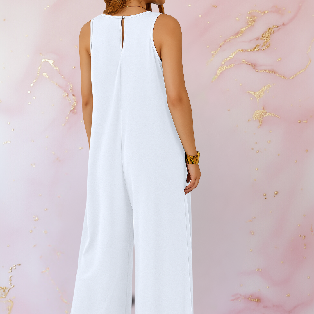 Onyx | Kvinders V-hals ærmeløs bredbenet jumpsuit med lommer