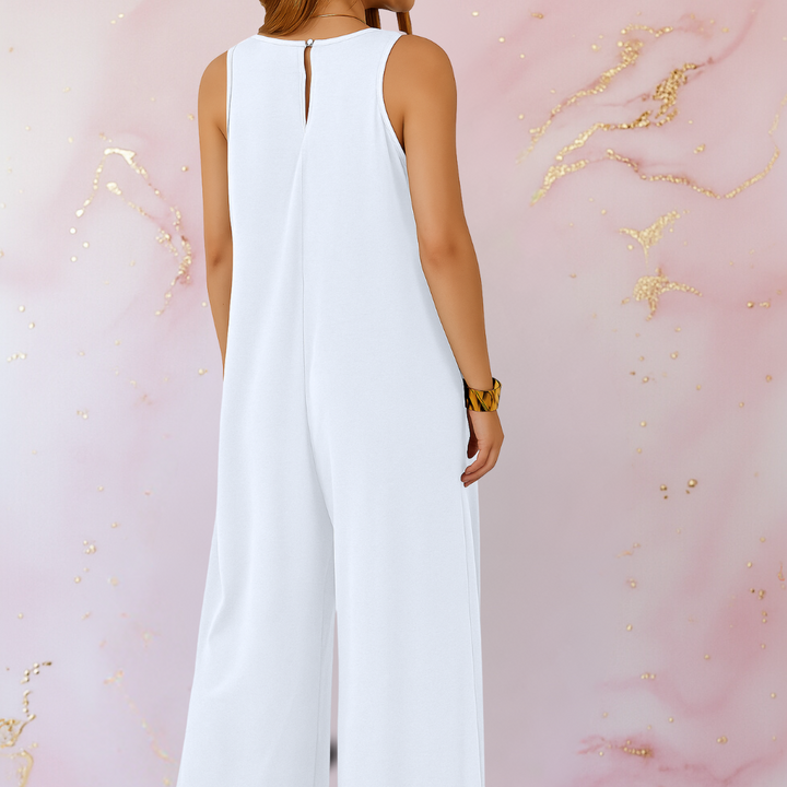 Onyx | Kvinders V-hals ærmeløs bredbenet jumpsuit med lommer