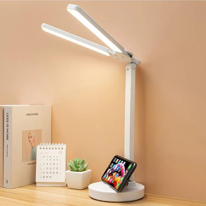 Justerbar Genopladelig LED Skrivebordslampe med Telefonholder