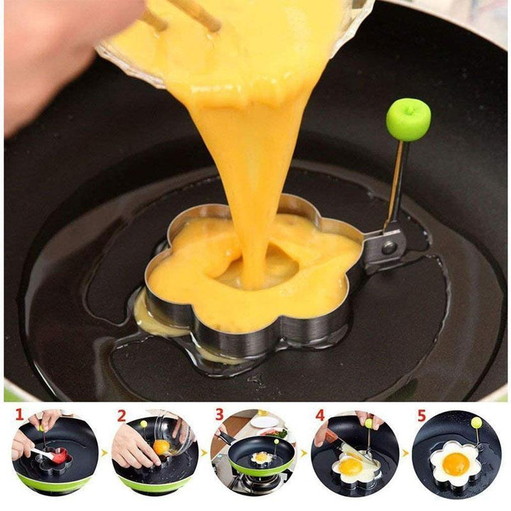 Rustfrit Stål Non-Stick Æg Stegeforme med Silikone Håndtag
