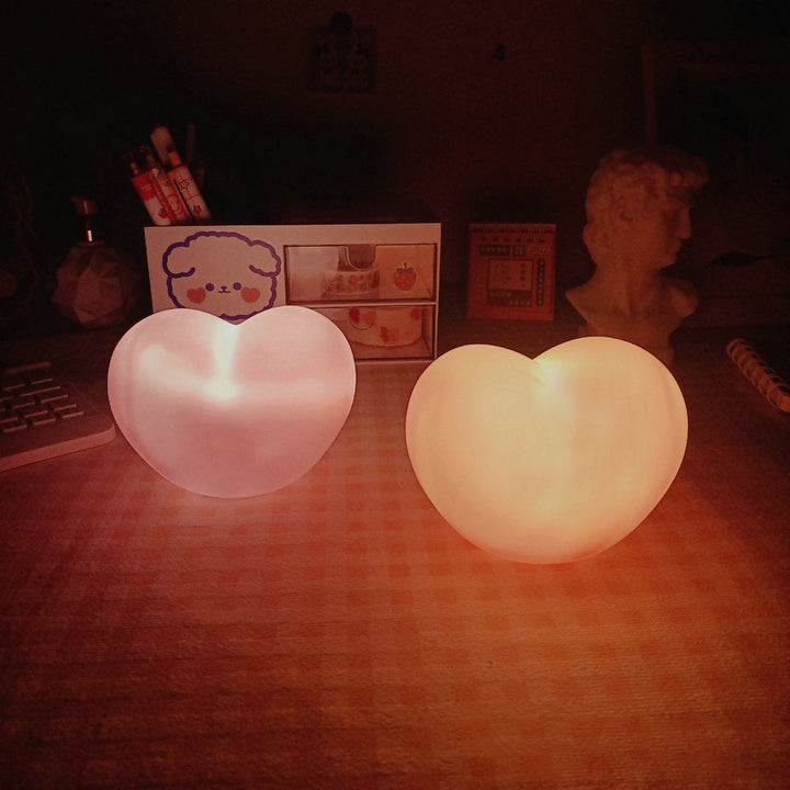 Hjerteformet Silikone LED Natlampe i Hvid og Rosa