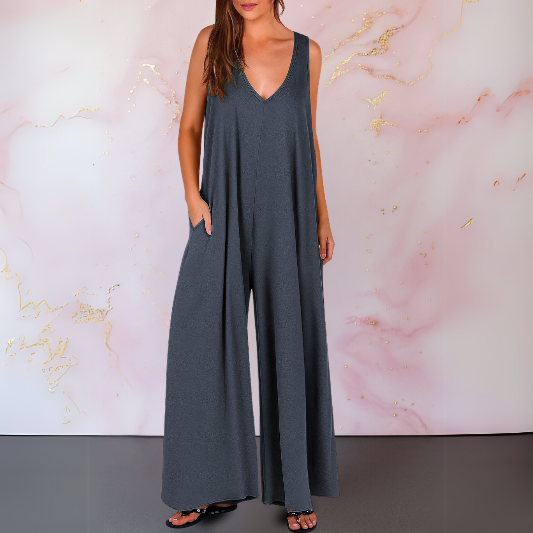 Onyx | Kvinders V-hals ærmeløs jumpsuit med brede ben og lommer