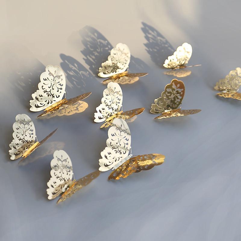 3D Sommerfugl Væggklistermærker i Guld og Sølv