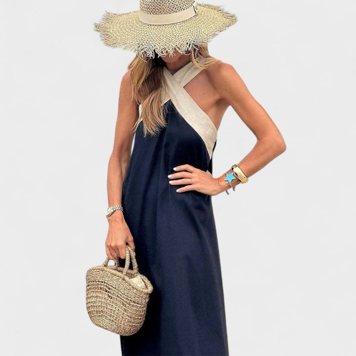 Sue™ | Elegant Cross-Neck Maxi Kjole