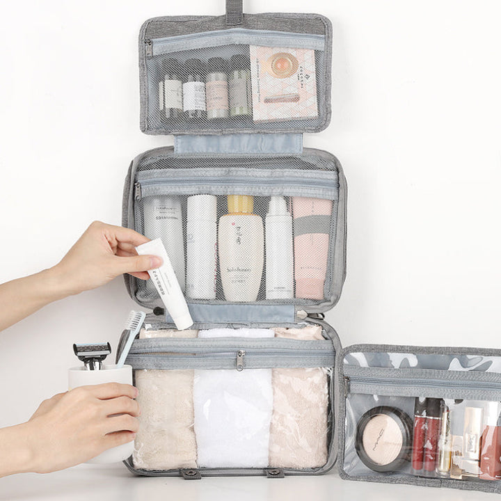 Kompakt Rejse Kosmetik Organizer med 4 Rum og Gennemsigtige Sider