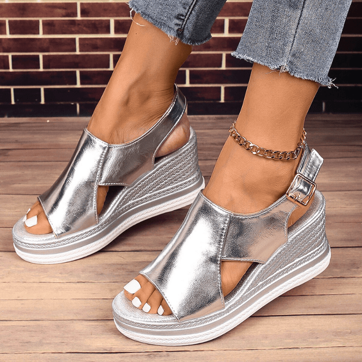 Stefanie | Dame Metalliske Platform Komfort Sandaler