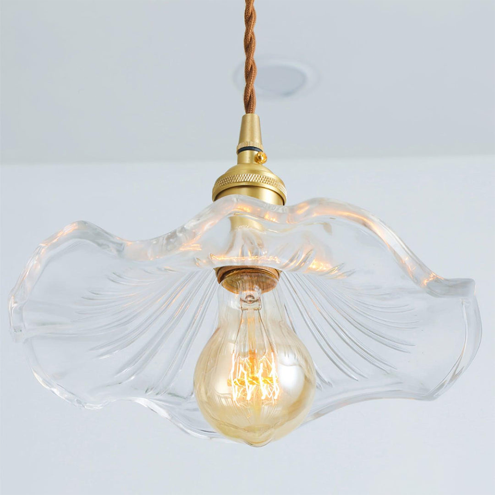 Hibiscus Blomst Dekorativ LED Lampe i Metal og Glas