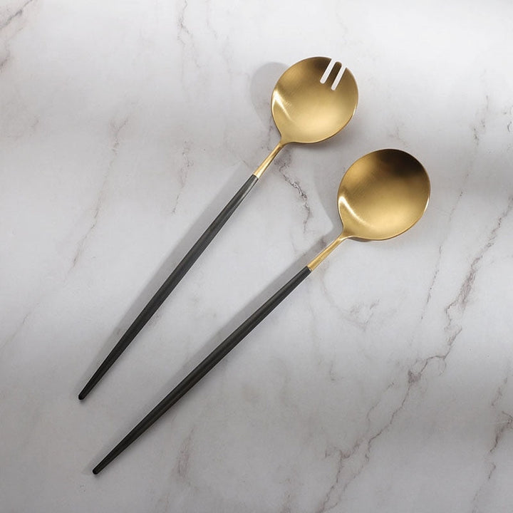 Elegant Salatserveringssæt i Sort og Guld Rustfrit Stål