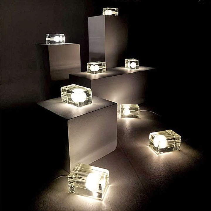 Glasblok Bordlampe med Sandblæst G9 Pære