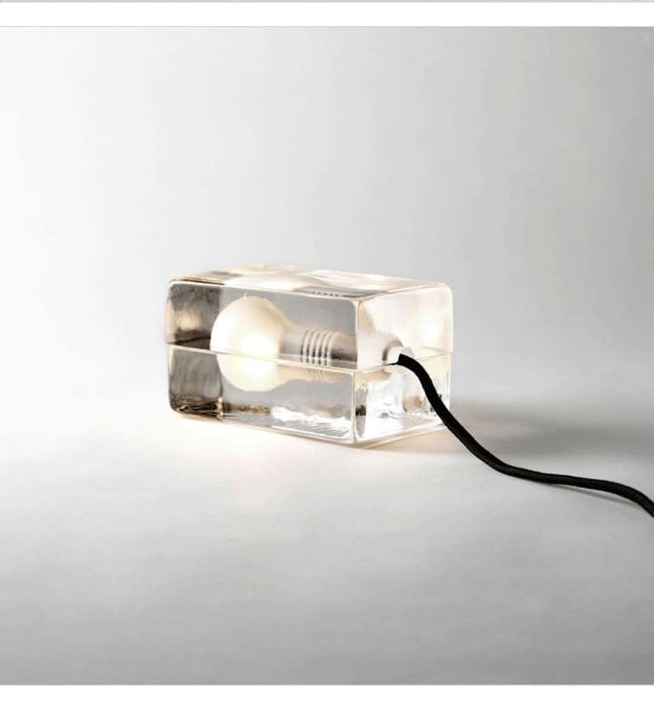 Glasblok Bordlampe med Sandblæst G9 Pære