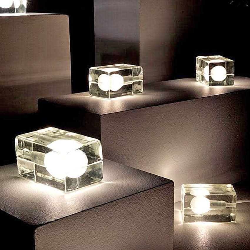 Glasblok Bordlampe med Sandblæst G9 Pære