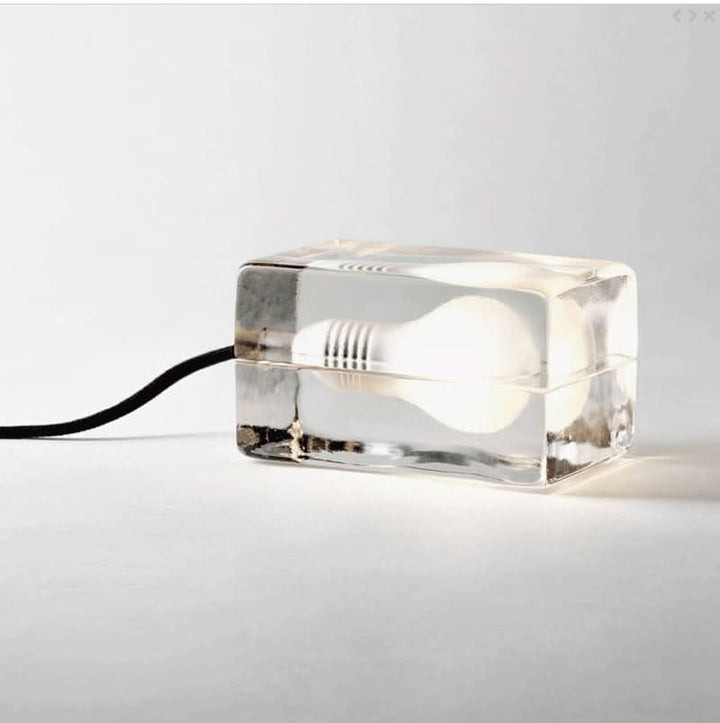 Glasblok Bordlampe med Sandblæst G9 Pære