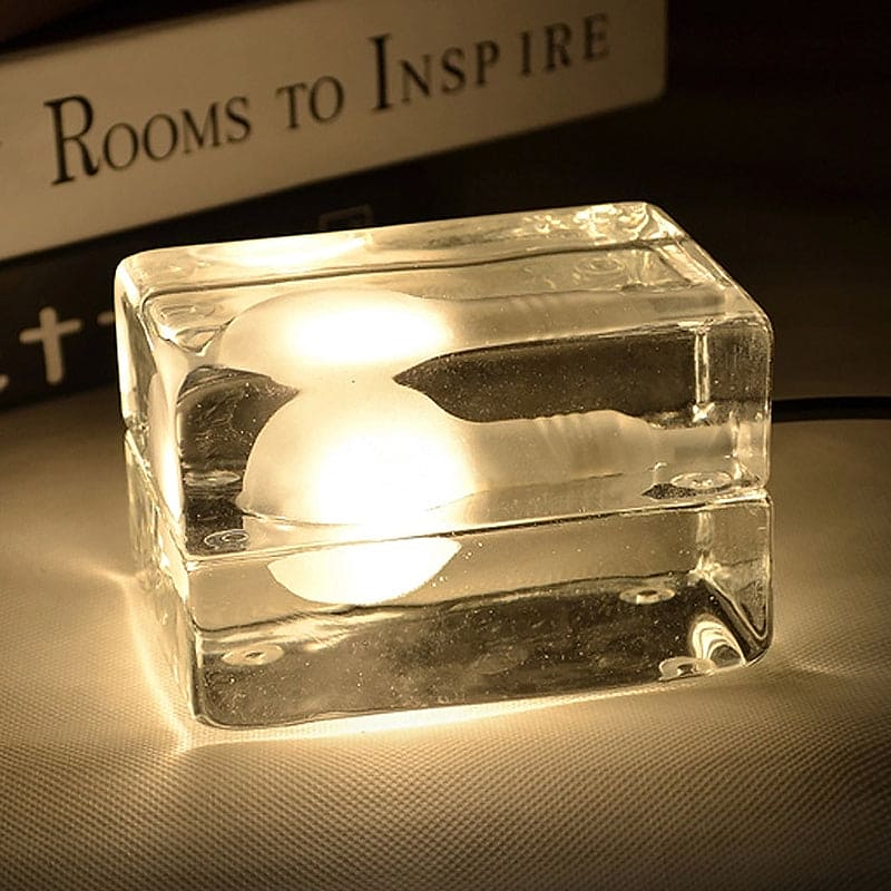 Moderne Clear Cube Bordlampe i Glas