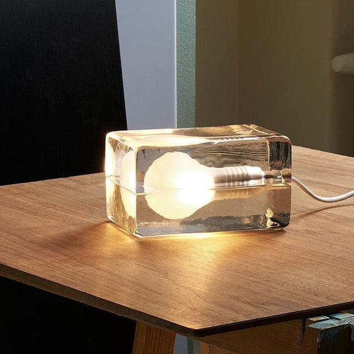 Moderne Clear Cube Bordlampe i Glas