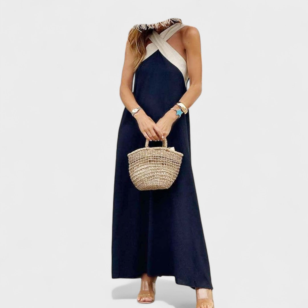 Sue™ | Elegant Cross-Neck Maxi Kjole