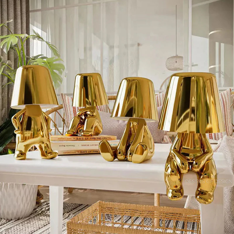 Guld Tænker Mand Bordlampe med Touchkontrol