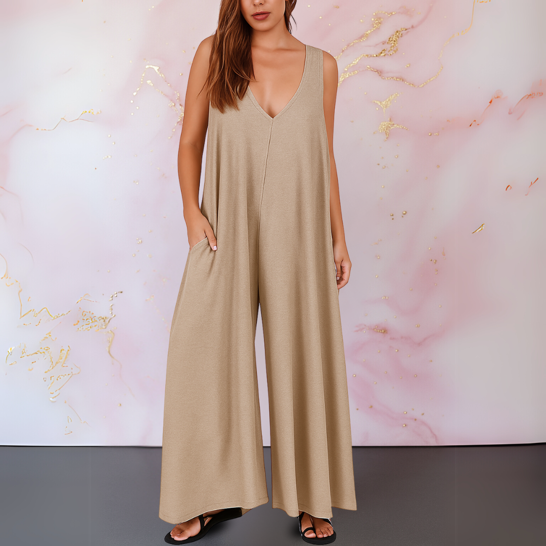 Onyx | Kvinders V-hals ærmeløs jumpsuit med brede ben og lommer