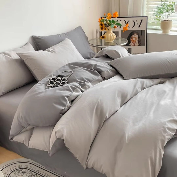 Satin Duvet Cover Sæt med Lynlås og Puder 100% Satin
