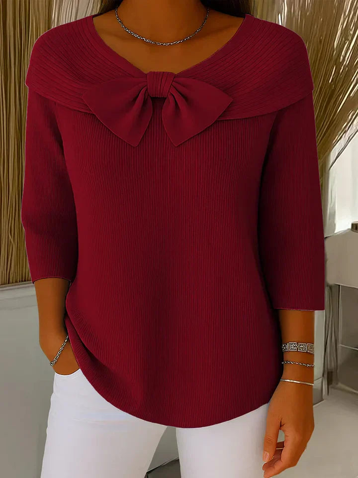 Alana™ | Kvinders Sweater med Sløjfe og Rund Udsnit