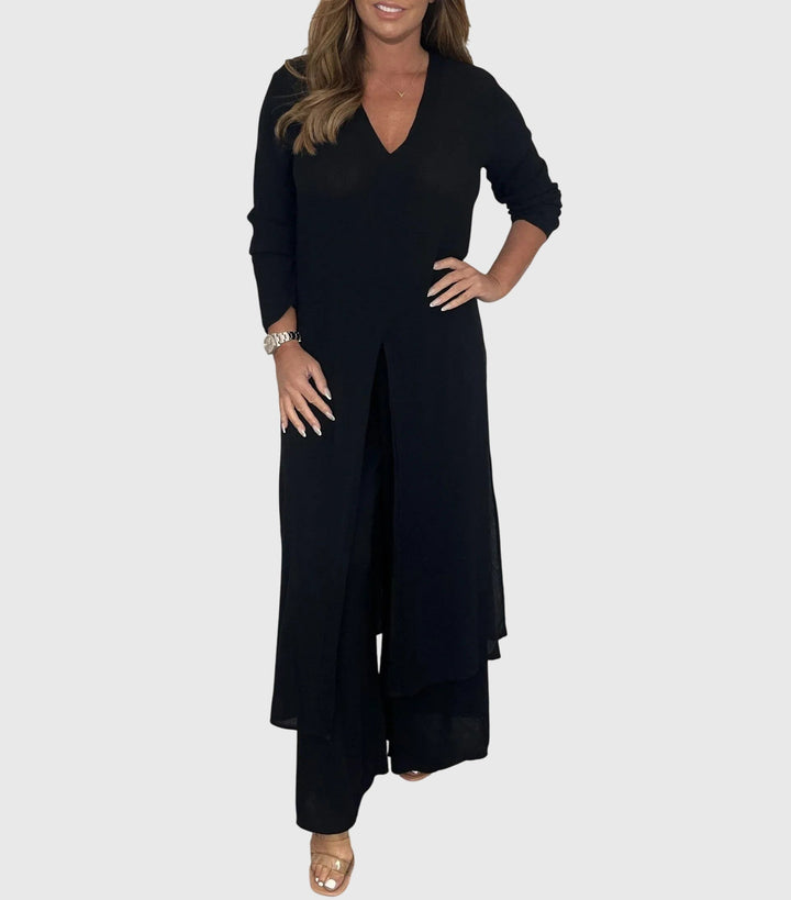 Perle | Kvinders Duster Cardigan To-Delt Sæt Bred Ben Bukser