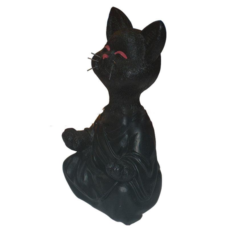 Sort Buddha Kat Figur i Resin til Meditation og Yoga