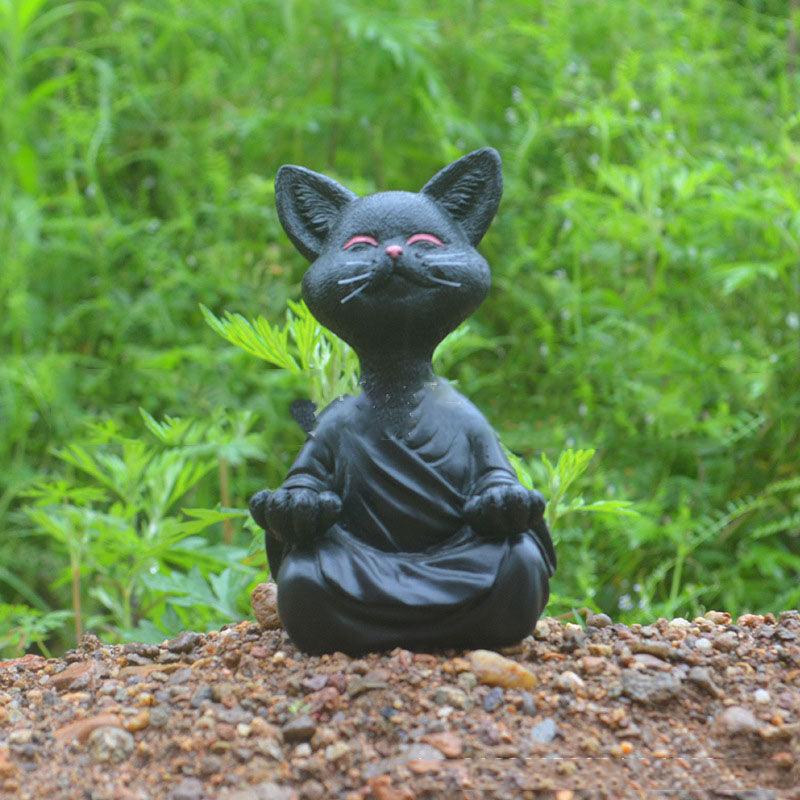 Sort Buddha Kat Figur i Resin til Meditation og Yoga