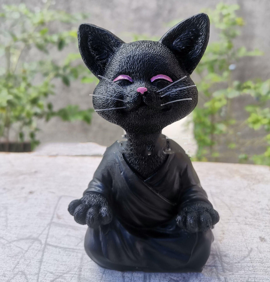 Sort Buddha Kat Figur i Resin til Meditation og Yoga