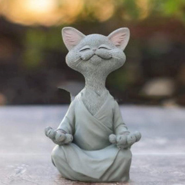 Sort Buddha Kat Figur i Resin til Meditation og Yoga
