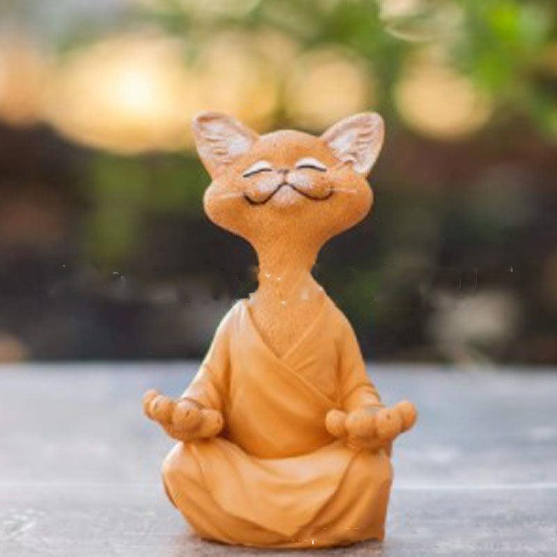 Sort Buddha Kat Figur i Resin til Meditation og Yoga