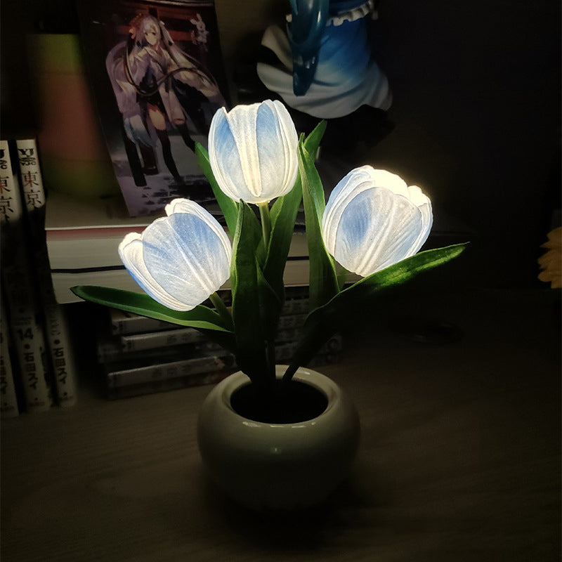 LED Tulipan Nattelys i Keramik med Blomstermotiv