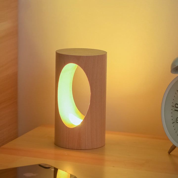 Moderne Rektangulær Træ LED Bordlampe med USB Strøm
