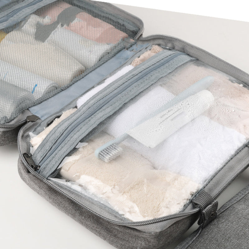 Kompakt Rejse Kosmetik Organizer med 4 Rum og Gennemsigtige Sider
