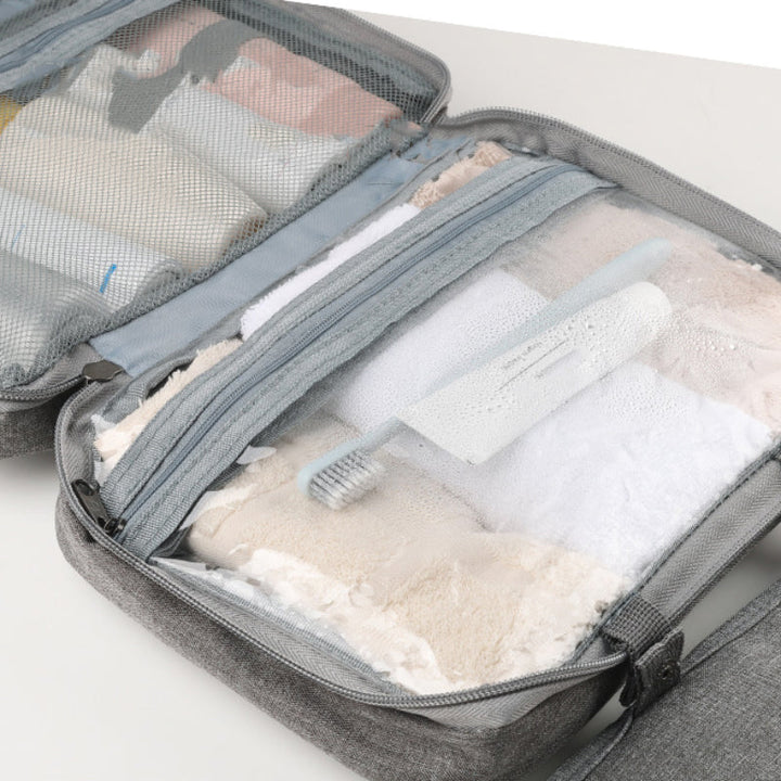 Kompakt Rejse Kosmetik Organizer med 4 Rum og Gennemsigtige Sider