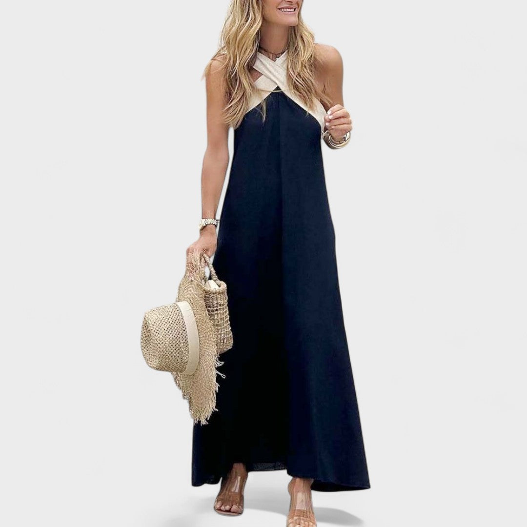 Sue™ | Elegant Cross-Neck Maxi Kjole
