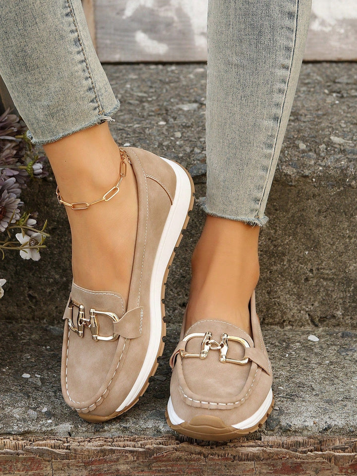 Kvinder Casual Loafers med Guldspænde og Sportssål