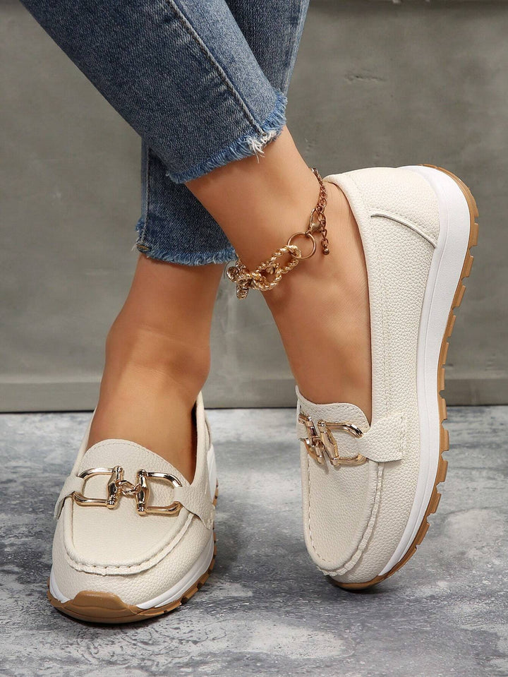 Kvinder Casual Loafers med Guldspænde og Sportssål