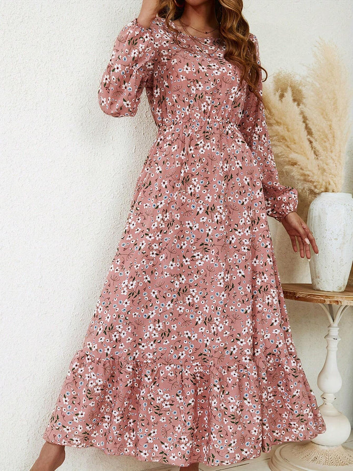 Flora | Kvinders Blomsterprint Biskopærme Smocked Talje Maxi Kjole