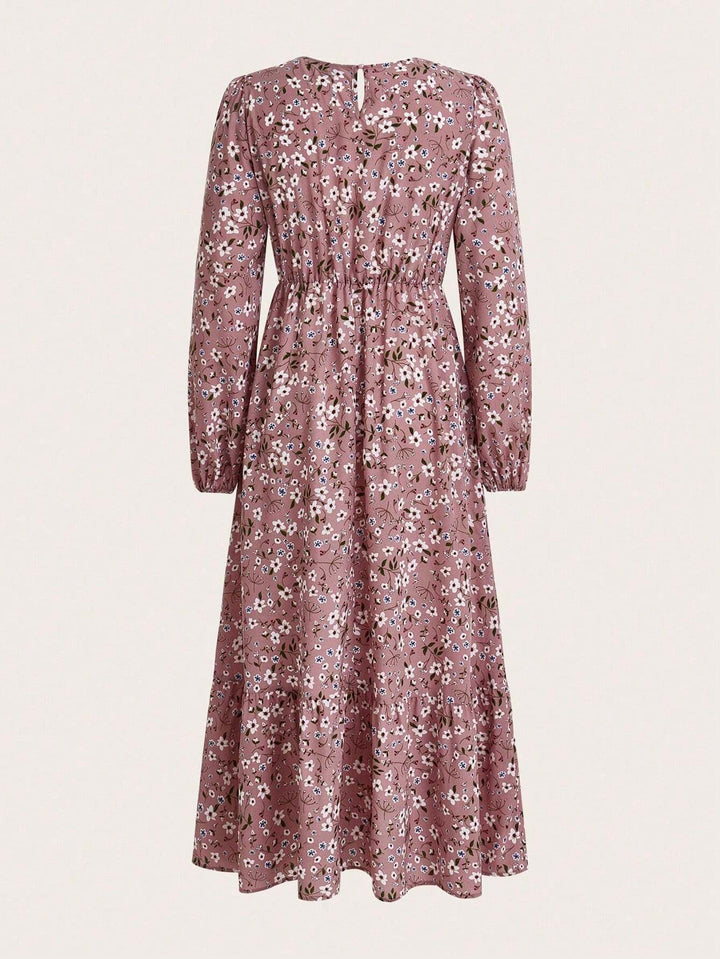 Flora | Kvinders Blomsterprint Biskopærme Smocked Talje Maxi Kjole