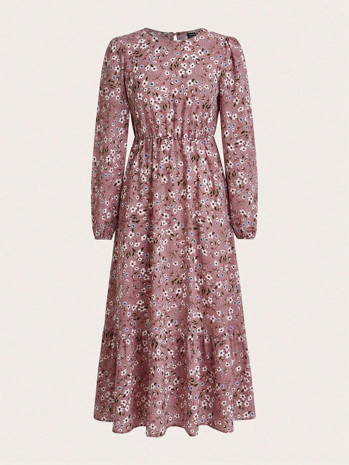 Flora | Kvinders Blomsterprint Biskopærme Smocked Talje Maxi Kjole