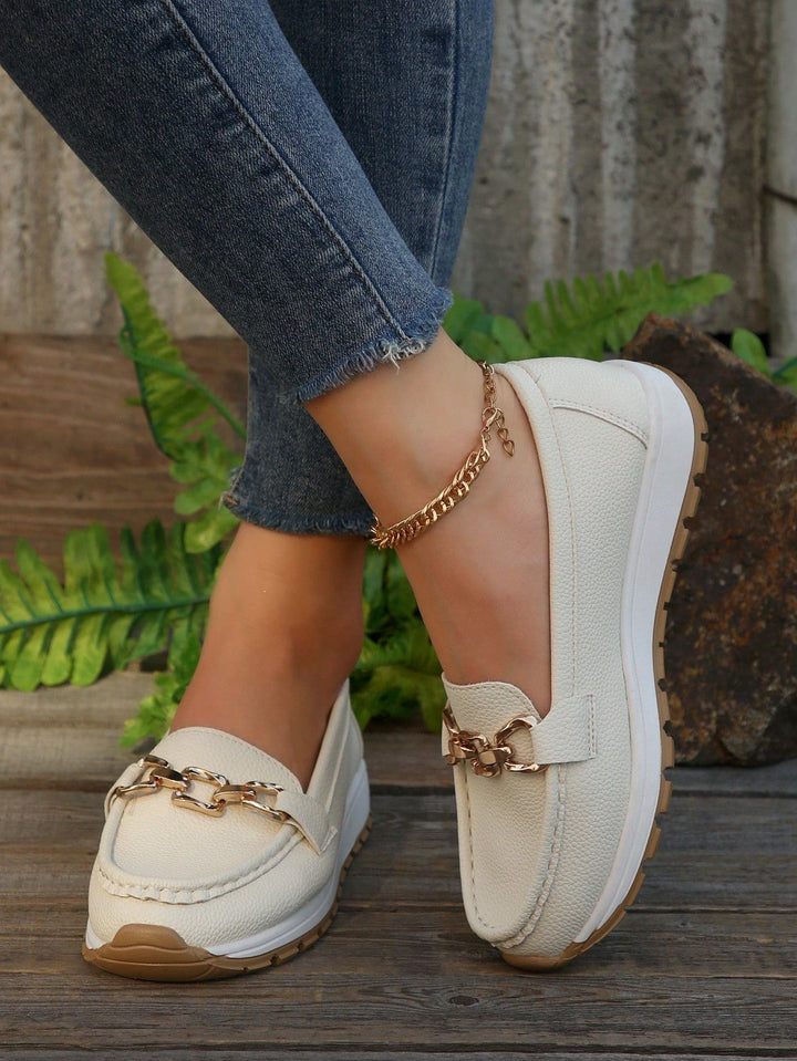 Kvinder Casual Loafers med Guldspænde og Sportssål