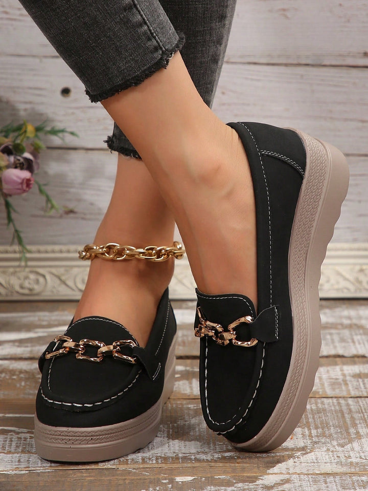 Kvinder Casual Loafers med Guldspænde og Sportssål