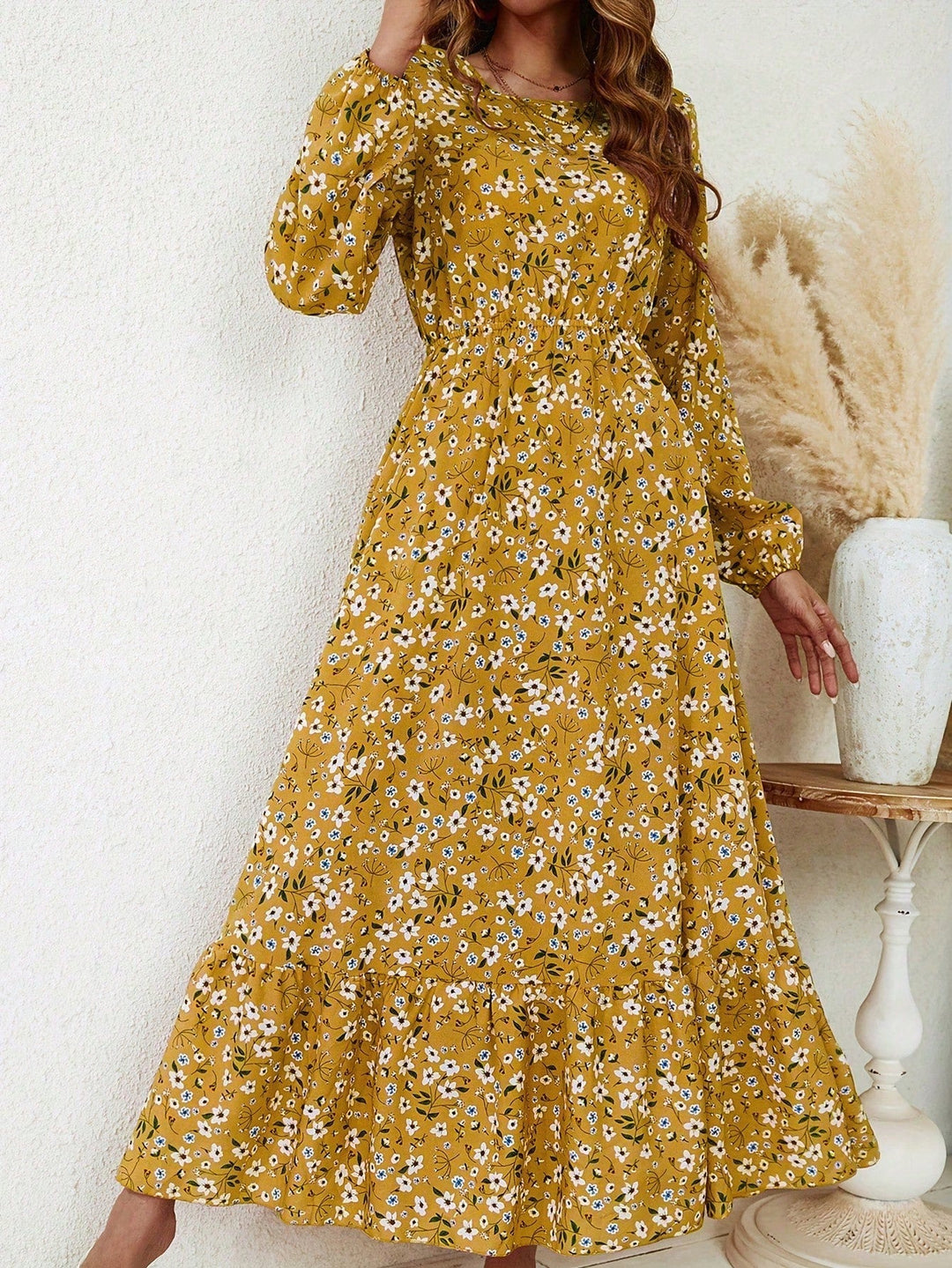 Flora | Kvinders Blomsterprint Biskopærme Smocked Talje Maxi Kjole